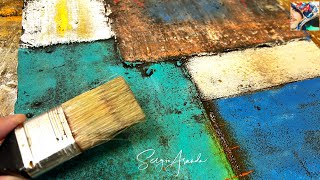 Abstract Geometric Painting Demonstration with Acrylic Paint and Subtle Texture  Sand amp Ink [upl. by Ahsenac431]