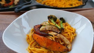 Vegetarisch grillen  Spaghetti mit Kürbis und gegrilltem Gemüse [upl. by Gordy]