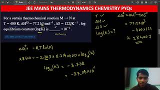 For a certain thermochemical reaction M  N at T  400K ΔH  772KJmol1 ΔS  122JK1 log [upl. by Annie]