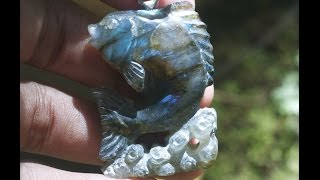 Hand Carved Fish Natural Labrador Gemstone Carving By Inerviz [upl. by Cortney]