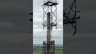 Demolition of a 400ft flare stack steeplejack uk construction chimney work life industrial [upl. by Schreib]