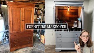 Furniture Makeover  Armoire to Coffee Bar  Furniture Flip  Armoire Transformation [upl. by Htiekel]