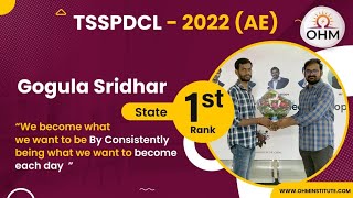 G Sridhar  State 1st Rank in TSSPDCL2022 AE Exam  OHM Institute  AEampAEE Electrical Engineering [upl. by Claus339]