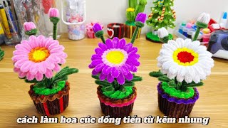 DIY  Handmade  Cách làm hoa cúc đồng tiền từ kẽm nhung  How to make gerbera daisies [upl. by Leal]