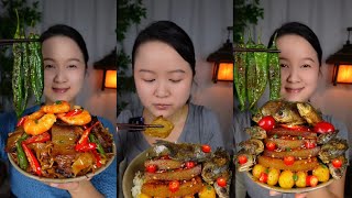 EATING SPICY Food  Chicken Fish Squid And Pork Belly  ASMR MUKBANG [upl. by Beacham864]