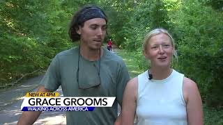 Couple walks through Durham on fundraising trek from Maine to Florida [upl. by Dorrej752]