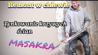 remont w chlewie 🏠 tynkowanie krzywych ścian [upl. by Yddeg]