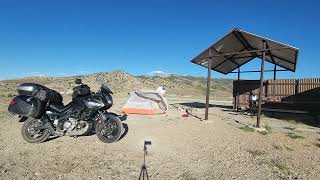 Illipah Motorcycle Camping tent and cot setup in the wind 15x speed [upl. by Tomchay]