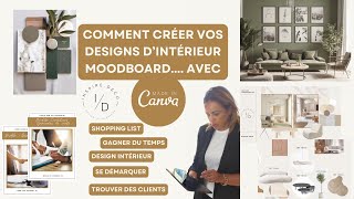 Comment créer des moodboard portfolio modèles de décoration design intérieur avec CANVA tutoriel [upl. by Anerat]