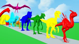 Paint Animal Dinosaurs Trex Spinosaurus Pterodactyl Stegosaurus Fountain Crossing Animal Cartoon [upl. by Lindsley33]