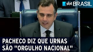 Rodrigo Pacheco diz que urnas eletrônicas são motivo de orgulho nacional  SBT Brasil 030822 [upl. by Stanislas]