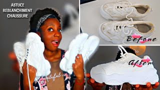 ASTUCE SIMPLE  LE SECRET POUR BLANCHIR NETTOYER ET REMETTRE À NEUF VOS CHAUSSURES BLANCHES [upl. by Elleinaj]