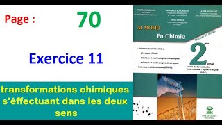 Al moufid en chimie 2bac page 70 Exercice 11 transformations s’effectuant dans les deux sens [upl. by Aniryt]