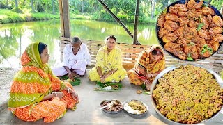 চিংড়ি মাছের ভুনা সাথে কলা থোড়ের ডালনা একদম গ্রাম্য দুটি রান্না সাথে দুপুরে খাওয়া দাওয়া [upl. by Ybroc]