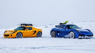 SkiCars Lotus Elise and Porsche Cayman in Winter  RWD Sports cars in the snow  Everyday Driver [upl. by Naujaj]