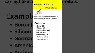 Metalloids and its properties Inorganic chemistry metals  nonmetals suchitra [upl. by Dugaid958]