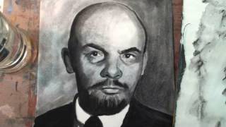 Dry Brush Portrait of Vladimir Lenin Oil Paint Watercolor Paper Eraser Color Pencil [upl. by Nomra267]