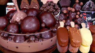 ASMR GIANT CHOCOLATE BALL CHOCOLATE MILK MAGNUM ICE CREAM NUTELLA DESSERT MUKBANG 먹방咀嚼音EATING SOUNDS [upl. by Ulah]