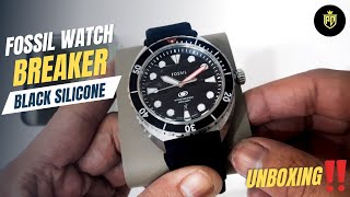 FOSSIL WATCH BREAKER THREE HAND DATE BLACK SILICONE FS6062  UNBOXING [upl. by Atnahs484]