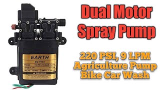 Dual Motor Spray Pump 220 PSI 9 LPM High Pressure Bike Car Wash Agriculture Pump [upl. by Bandler]