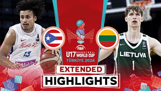 Puerto Rico 🇵🇷 vs Lithuania 🇱🇹  Extended Highlights  FIBA U17 Basketball World Cup 2024 [upl. by Adamek]