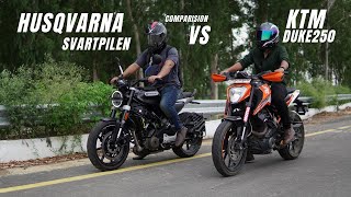 Husqvarna Svartpilen 250 Vs Ktm Duke 250 Comparison Review  Detail Review  Ksc Vlogs [upl. by Aidaas]