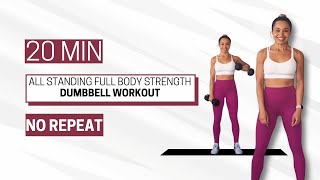 20 MINUTE All Standing Full Body Strength Dumbbell Workout  NO REPEAT [upl. by Uni]