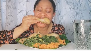 Asmr Nigeria food mukbang  Jollof Rice With Vegetable And Chicken [upl. by Archy]