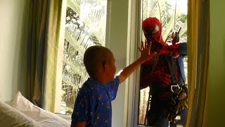 SpiderMan visits Kapiolani Medical Center for Women amp Children [upl. by Aerdnaek409]