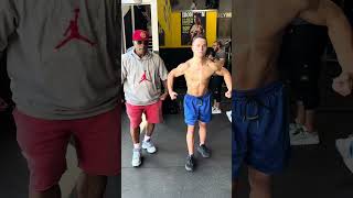 Bodybuilder with Down syndrome shocked IFBB Pro at Golds Gym fitness motivation [upl. by Nortad]