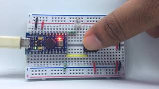 Arduino Leonardo Pro Micro push button tutorial on breadboard with LED Output [upl. by Ramiah279]