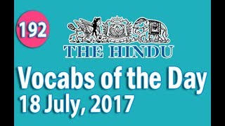 Daily The Hindu Vocabulary 18 July 2017  Learn 10 New Words with Tricks  Day192 [upl. by Sterne255]