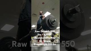 Raw Deadlift 550 lbs × 4 Reps Deadstops No Belt No Straps Bodyweight 215 lbs viralshort [upl. by Leaper]