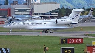 FullHD First Gulfstream G500 at Geneva  N505GD Gulfstream G500 landing amp takeoff at GVALSGG [upl. by Hsan]