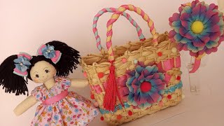 Bolsa de palha decorada com fitas e flor ChicaChicó [upl. by Annamaria]