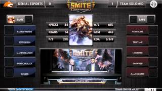 Smite Launch Tournament  Team SoloMid vs Denial eSports Day 1 [upl. by Murtha637]