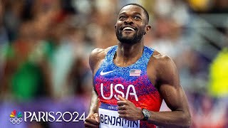 Rai Benjamin OUTDUELS Karsten Warholm to win men’s 400m hurdles gold  Paris Olympics [upl. by Misaq36]