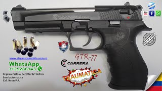 Pistola Traumatica Carrera GTR77 Replica Beretta 92 Táctica Desarme y Ensayo│WhatsApp 3125286943 [upl. by Adlay960]