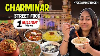 Hyderabad CHARMINAR Food Vlog  Biryani Tawa Fish Haleem Mulberry Malai amp More  Episode1 [upl. by Assel]