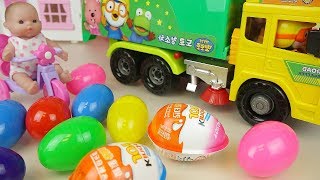 Baby doll surprise eggs Kinder joy and truck car toys Baby Doli play [upl. by Lladnew]