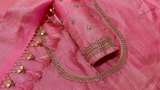 Beautiful and elegant aari embroidery blouse design  maggam work blouse designs [upl. by Susejedairam]