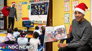 Watch Obama makes surprise visit to Chicago school to read Christmas story [upl. by Ynalem]