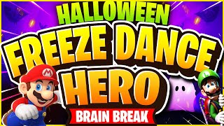 Mario Freeze Dance Hero 👻 Halloween Brain Break 👻 Just Dance 👻 GoNoodle 👻 Mario Run Challenge [upl. by Duwad]