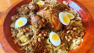 MOROCCAN FOOD  RFISSA WITH WILD CHICKEN  رفيسة بالدجاج البلدي [upl. by Rozanna618]