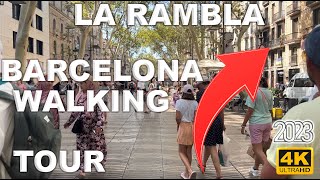 Barcelona Spain LA RAMBLA 🇪🇸  4KHDR Walking Tour [upl. by Lladnor]