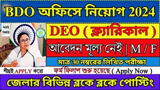 রাজ্যের BDO অফিসে DEO পদে নিয়োগ শুরু  WB BDO Office Recruitment 2024  WB Jobs  bdo job [upl. by Elma]