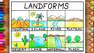 Different Types of Landforms Drawing  Landforms Drawing  Easy Landforms Drawing  School Project [upl. by Chapman]