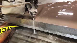 Water Jet Cutting through 3quot inch thick Aluminum Metal 4 x 6 [upl. by Kcyrred]