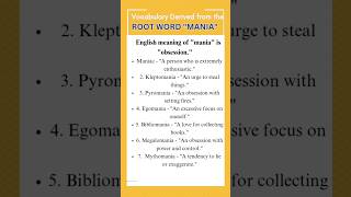 Vocabulary Derived from the Root Word quotMANIAquot rootwordvocabulary learnenglishvocabulary [upl. by Kam473]