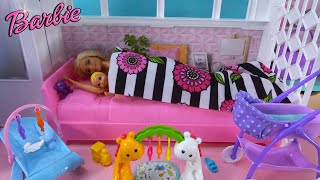 Barbie and Ken in Barbie Dream House Story Baby Morning Routine w Barbie’s Baby First Doctor Visit [upl. by Anerrol]